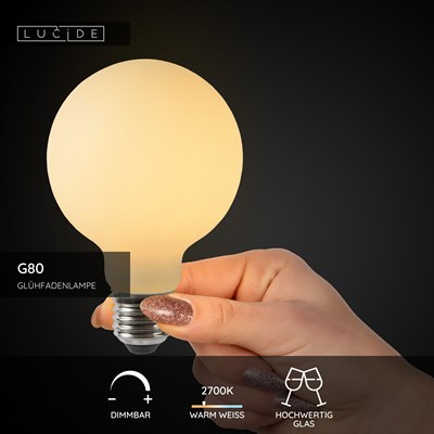 Lucide G80 - Glühfadenlampe - Ø 8 cm - LED Dim. - E27 - 1x4,9W 2700K - Opal